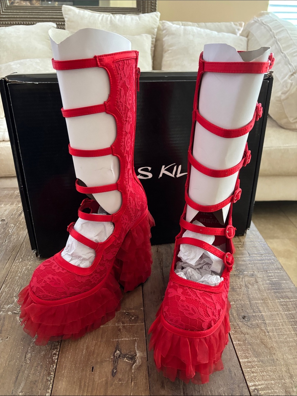 Dolls Kill Red Lace Platform Heels -NIB